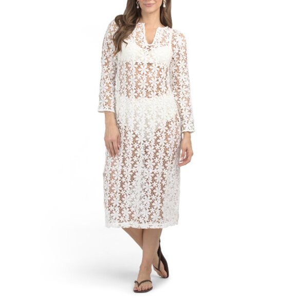 COLORBROOK Other - COLORBROOK White Long Sleeve Maxi Lace Cover-up Caftan
